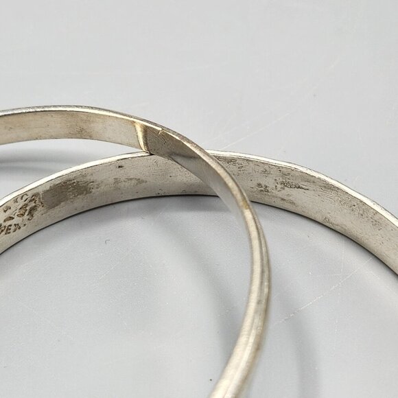 Sterling Silver Bangle Bracelets 925 Taxco Mexico Pair Panel Plain Handmade - Picture 9 of 15
